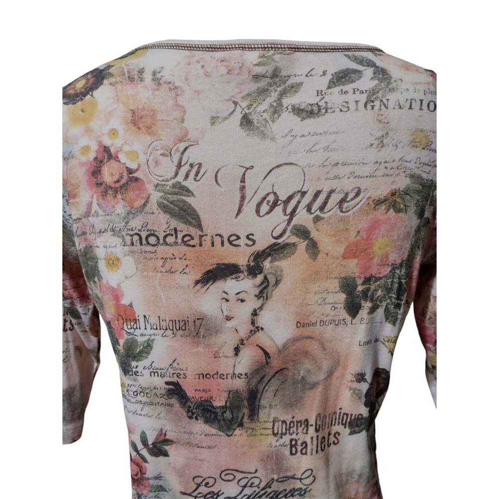 C. J. Banks Shirt Women's Size X Cotton T Shirt 3/4 Sleeves Beaded In Vogue - Picture 8 of 12